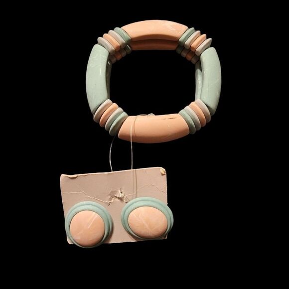 Vintage 80s Pastel Jewelry Set Starfish Pendant Necklace Earrings Bracelet - Picture 9 of 16